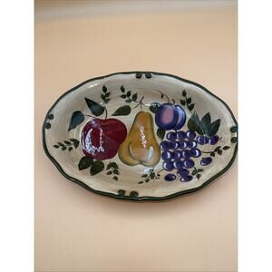 HOME TRENDS GRANADA 13" Oval Serving Platter Green Trim Fruits on Tan